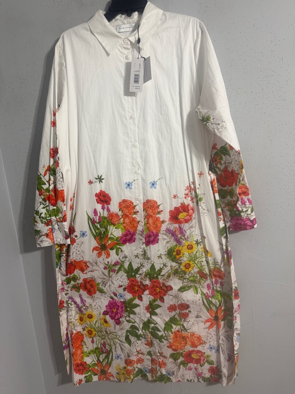NWT Elie Tahari  Sky Jardin Print White Floral Button-Down Midi Dress